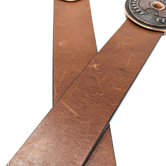 Chicos Womens Small Brown Leather Medallion Large Buckle Belt Western Boho main image 9